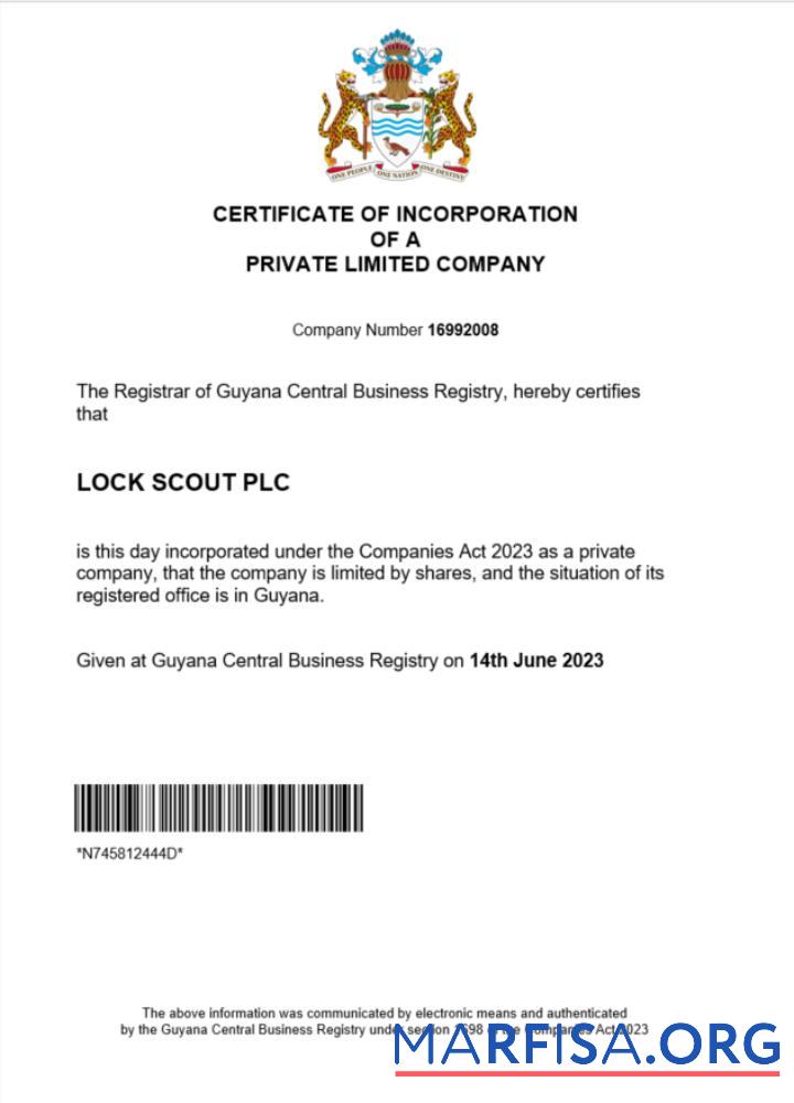 Downloadable Guyana certificate of registration Word and PDF template